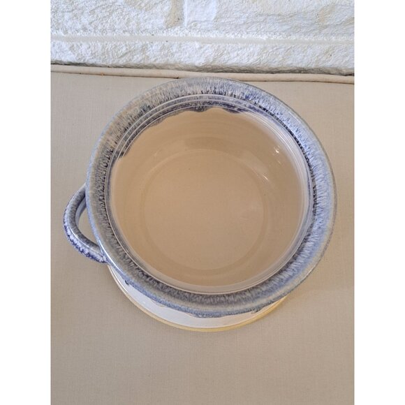 Signed Studio Art Pottery Knife Bowl For Dips & Spreads Blue & White Drip Glaze - Picture 2 of 10